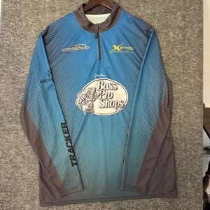 Bass Pro‎ Shops Fishing Shirt Mens L Blue Johnny Morris Signature Boats 1/4 Zip